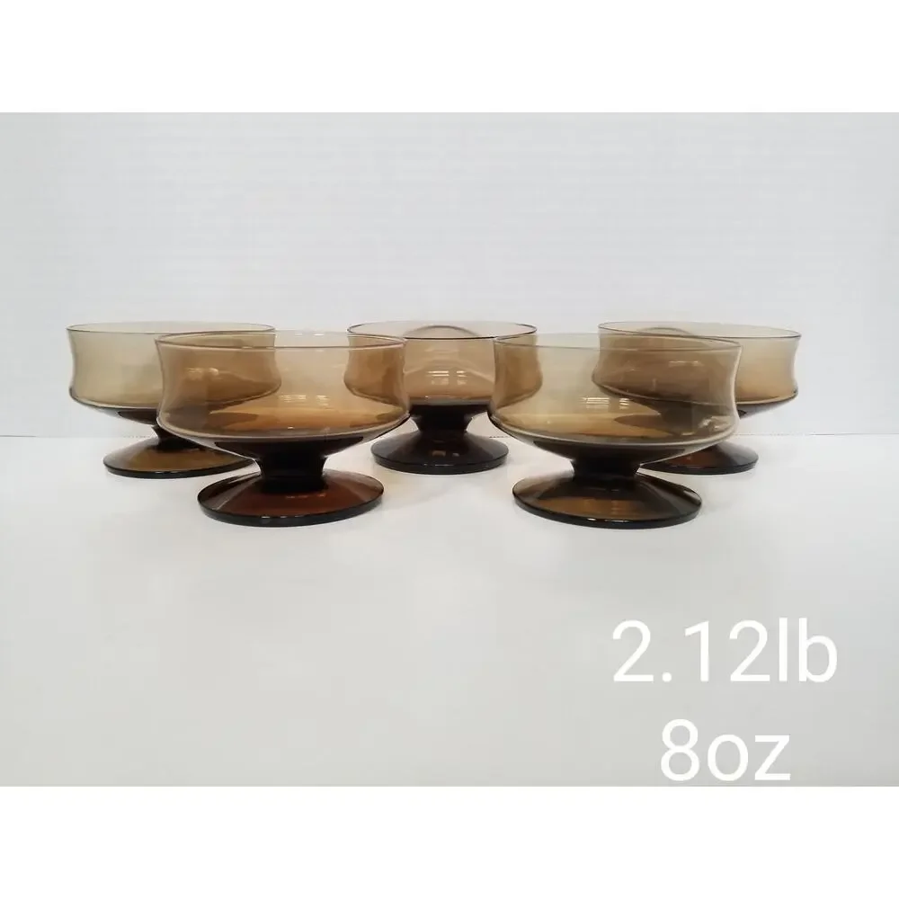 Vintage MCM Mid Century Smoke Brown Short Sherbet Dish Cup Dessert Stackable 8oz